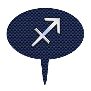 Sagittarius Zodiac Symbol Blue Carbon Fiber Print Cake Topper