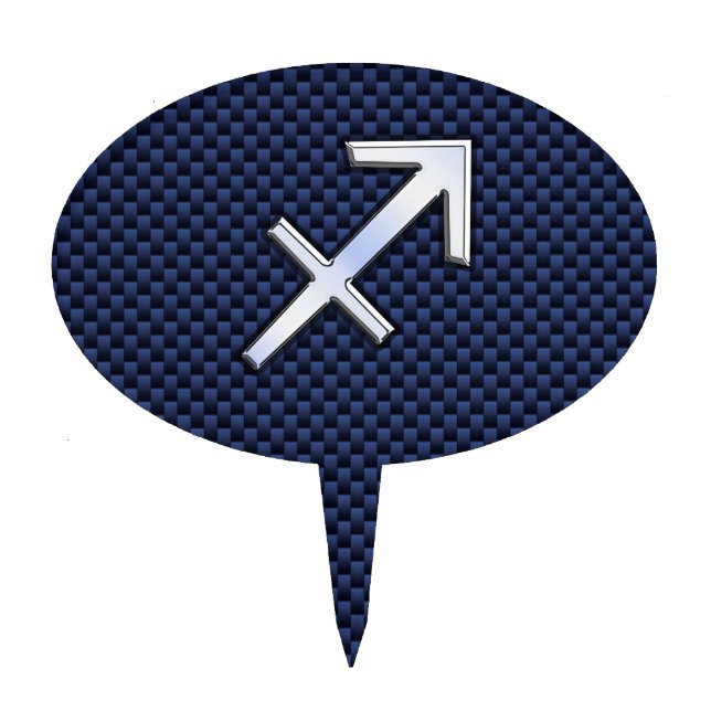 Sagittarius Zodiac Symbol Blue Carbon Fiber Print Cake Topper (Front)