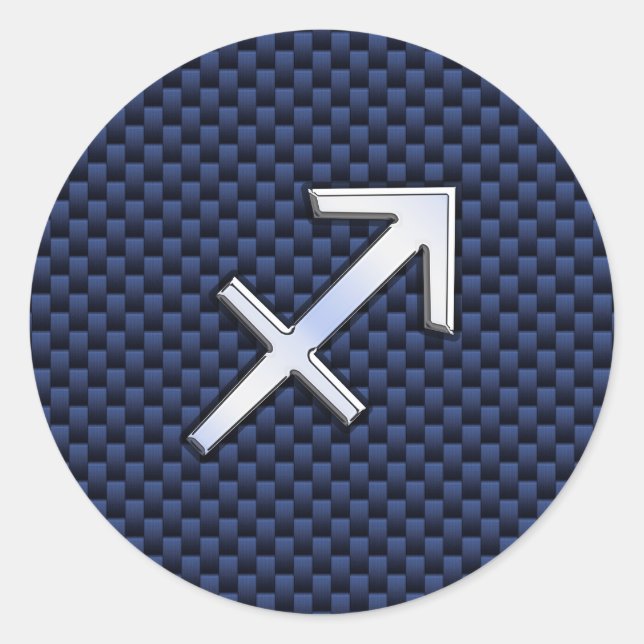 Sagittarius Zodiac Symbol Blue Carbon Fiber Print Classic Round Sticker (Front)