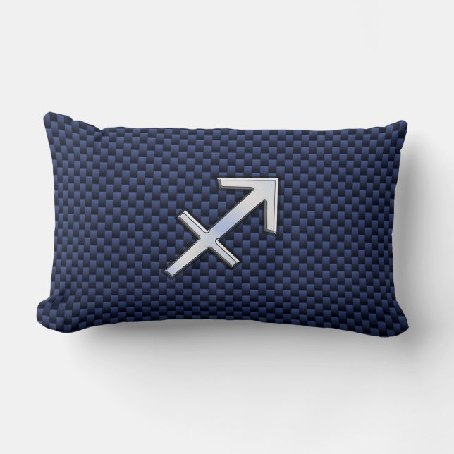 Sagittarius Zodiac Symbol Blue Carbon Fiber Print Lumbar Pillow (Front)