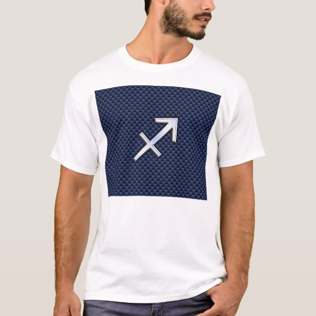 Sagittarius Zodiac Symbol Blue Carbon Fiber Print T-Shirt (Front)