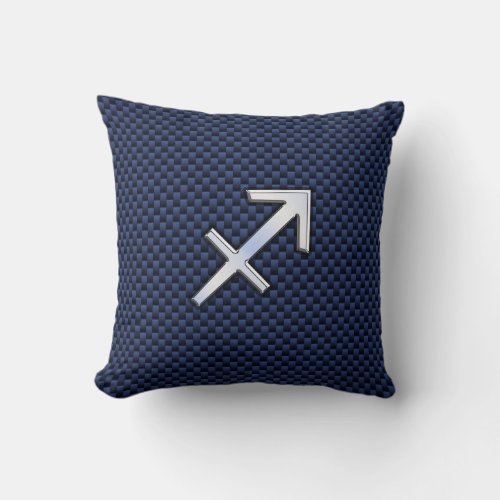 Sagittarius Zodiac Symbol Blue Carbon Fiber Print Throw Pillow