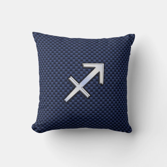 Sagittarius Zodiac Symbol Blue Carbon Fiber Print Throw Pillow (Front)
