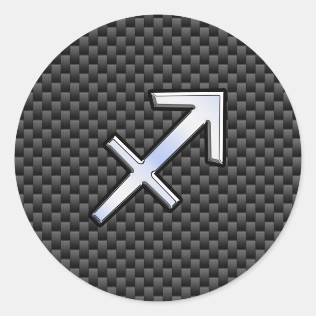 Sagittarius Zodiac Symbol Charcoal Carbon Fiber Classic Round Sticker (Front)