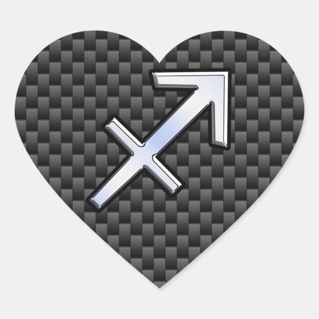 Sagittarius Zodiac Symbol Charcoal Carbon Fiber Heart Sticker (Front)