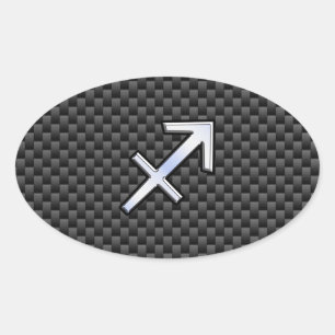Sagittarius Zodiac Symbol Charcoal Carbon Fiber Oval Sticker