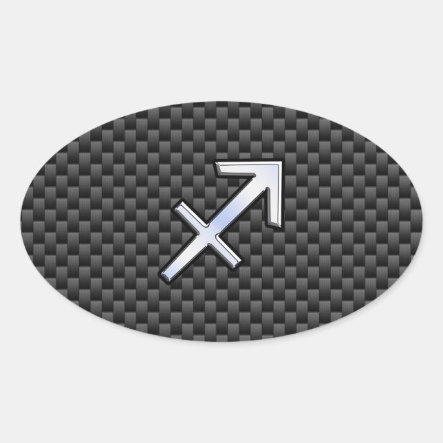 Sagittarius Zodiac Symbol Charcoal Carbon Fiber Oval Sticker (Front)