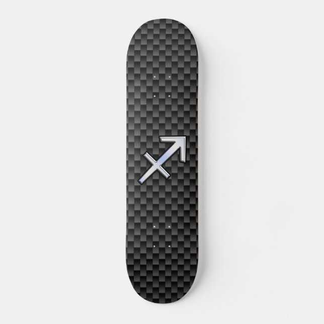 Sagittarius Zodiac Symbol Charcoal Carbon Fiber Skateboard Deck (Front)