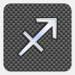 Sagittarius Zodiac Symbol Charcoal Carbon Fiber Square Sticker