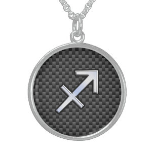 Sagittarius Zodiac Symbol Charcoal Carbon Fiber Sterling Silver Necklace