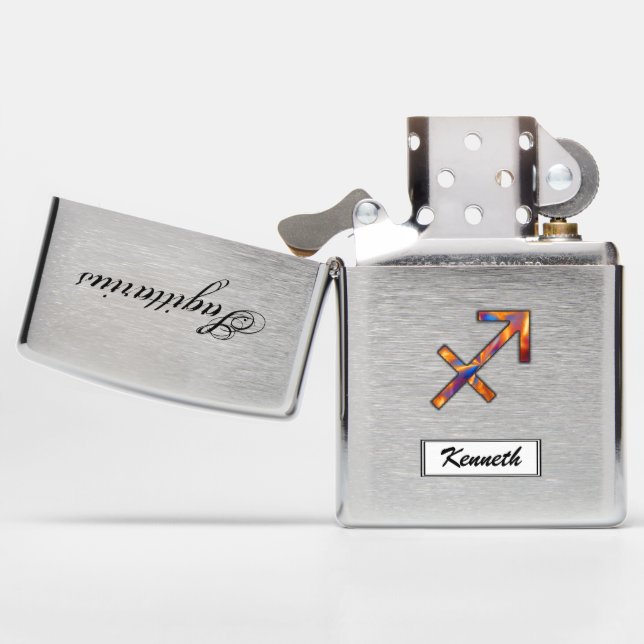 Sagittarius Zodiac Symbol Elmt by Kenneth Yoncich Zippo Lighter (Opened)