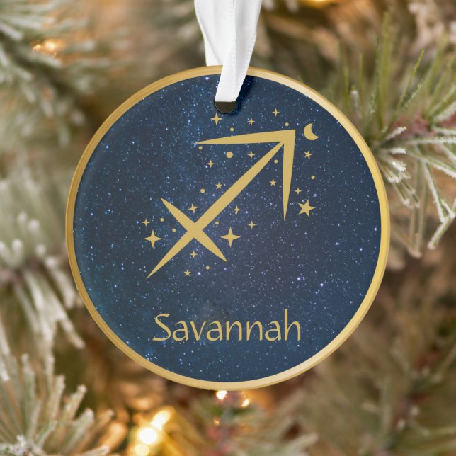 Sagittarius zodiac symbol gold stars personalized ornament (Tree)