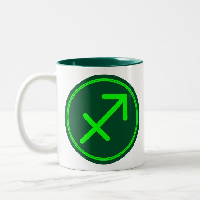 Sagittarius Zodiac Symbol Green Contrast Two-Tone Coffee Mug (Left)