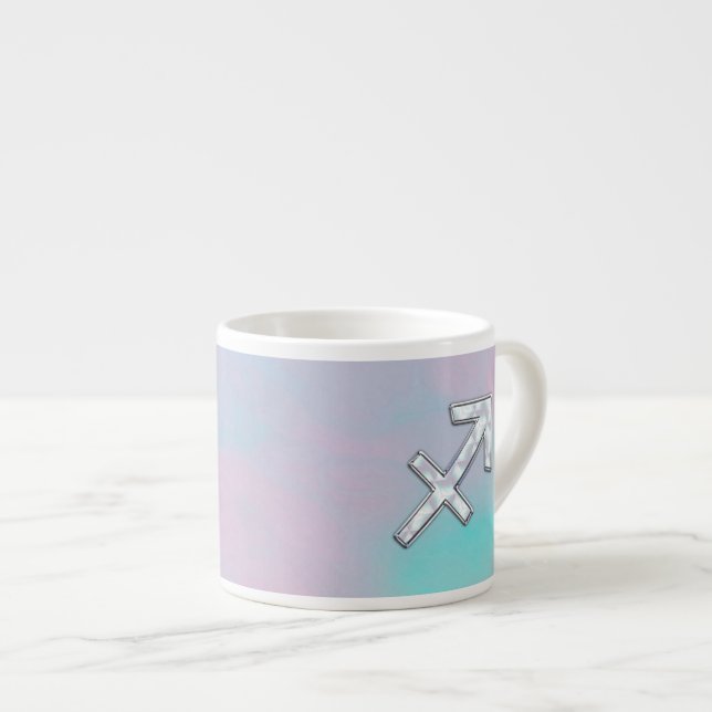 Sagittarius Zodiac Symbol Mother of Pearl Style Espresso Cup (Front Right)