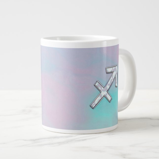 Sagittarius Zodiac Symbol Mother of Pearl Style Giant Coffee Mug (Front Right)