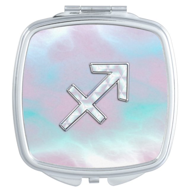 Sagittarius Zodiac Symbol Mother of Pearl Style Vanity Mirror (Front)
