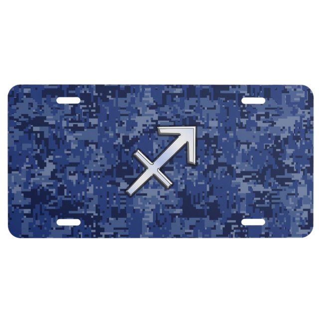 Sagittarius Zodiac Symbol NavyDigital Camouflage License Plate (Front)