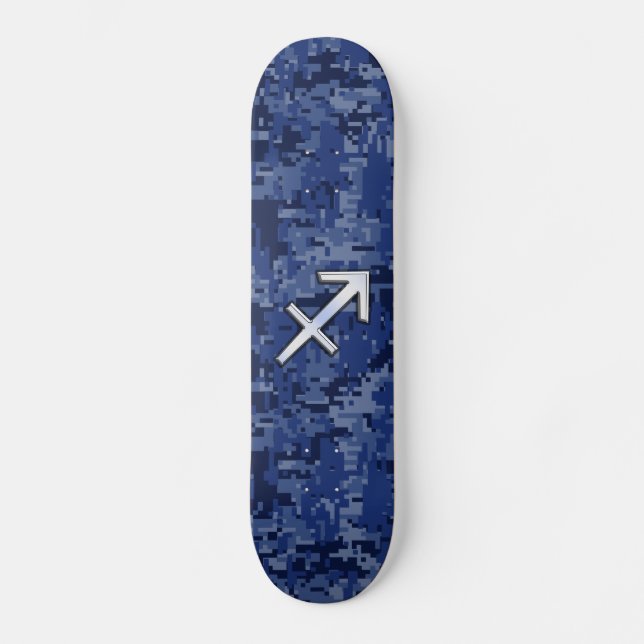 Sagittarius Zodiac Symbol NavyDigital Camouflage Skateboard (Front)