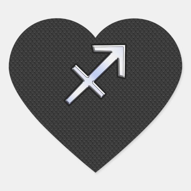Sagittarius Zodiac Symbol on black snake skin Heart Sticker (Front)