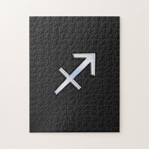 Sagittarius Zodiac Symbol on black snake skin Jigsaw Puzzle