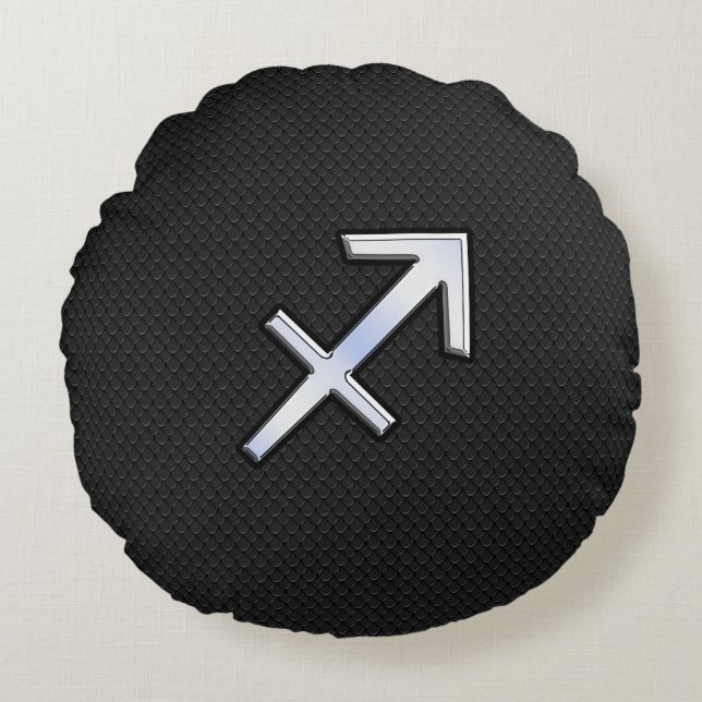 Sagittarius Zodiac Symbol on black snake skin Round Pillow (Front)