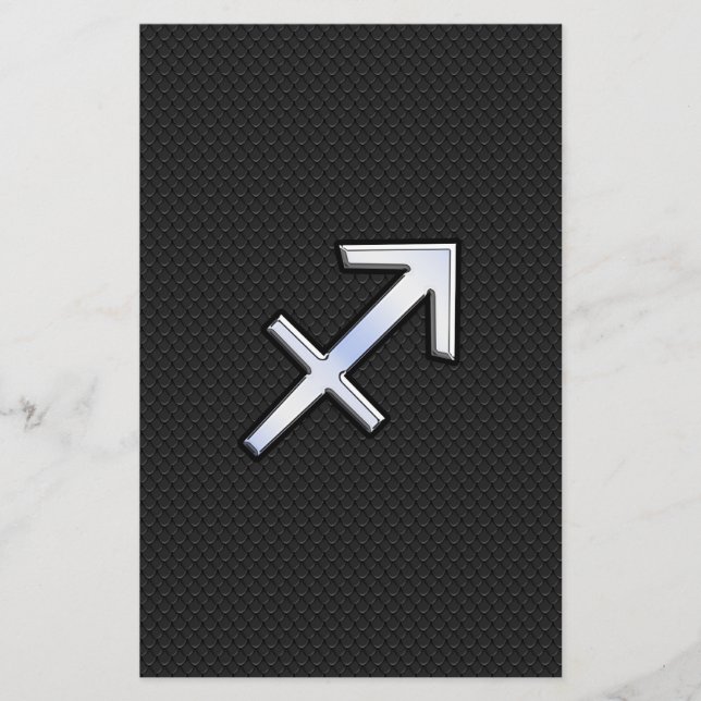 Sagittarius Zodiac Symbol on black snake skin Stationery (Front)