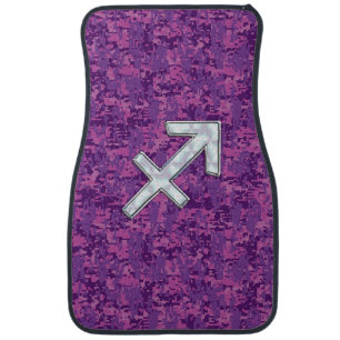 Sagittarius Zodiac Symbol on Fuchsia Digital Camo Car Floor Mat