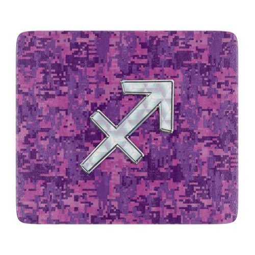 Sagittarius Zodiac Symbol on Fuchsia Digital Camo Cutting Board