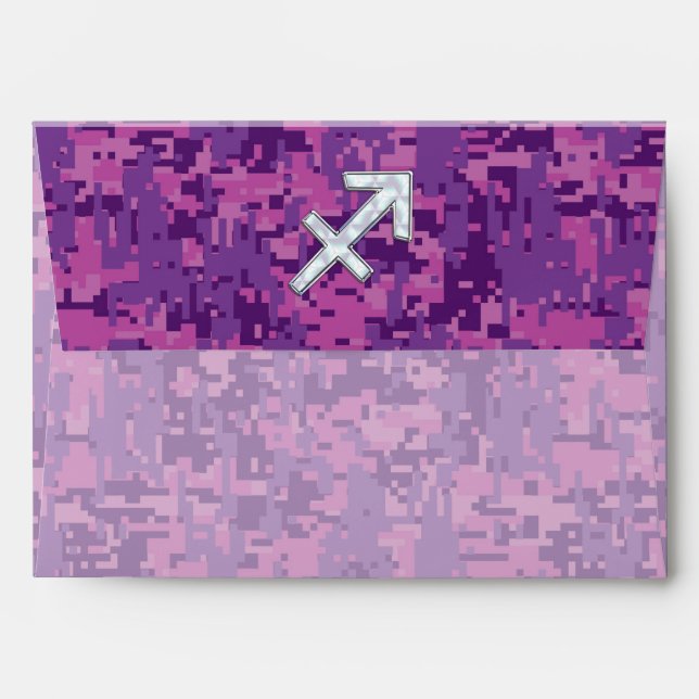 Sagittarius Zodiac Symbol on Fuchsia Digital Camo Envelope (Back (Top Flap))