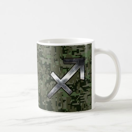 Sagittarius Zodiac Symbol on Green Digital Camo Coffee Mug