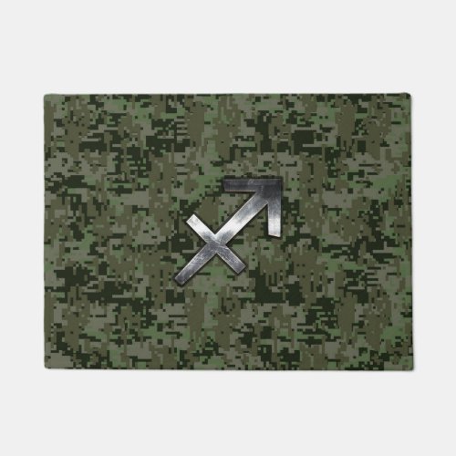 Sagittarius Zodiac Symbol on Green Digital Camo Doormat