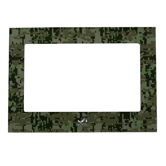 Sagittarius Zodiac Symbol on Green Digital Camo Magnetic Picture Frame (Front)