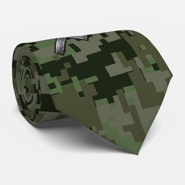 Sagittarius Zodiac Symbol on Green Digital Camo Neck Tie (Rolled)