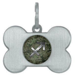 Sagittarius Zodiac Symbol on Green Digital Camo Pet Name Tag