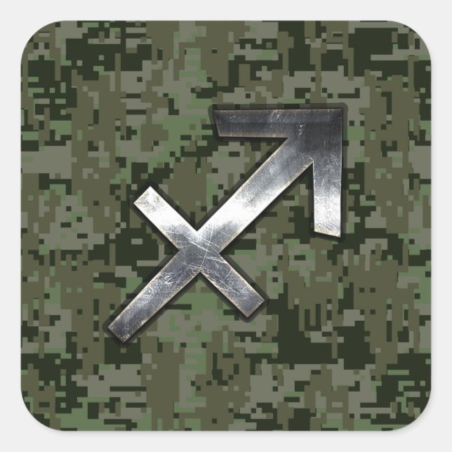 Sagittarius Zodiac Symbol on Green Digital Camo Square Sticker (Front)