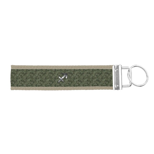 Sagittarius Zodiac Symbol on Green Digital Camo Wrist Keychain (Keys on Right)