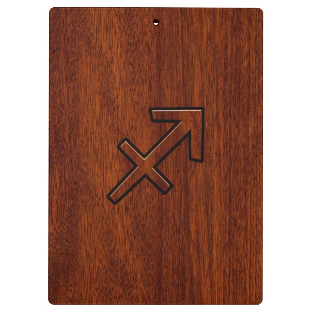 Sagittarius Zodiac Symbol on Mahogany Wood Decor Clipboard (Back)