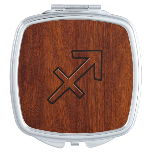 Sagittarius Zodiac Symbol on Mahogany Wood Decor Compact Mirror (Front)