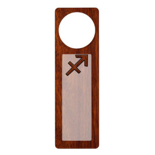 Sagittarius Zodiac Symbol on Mahogany Wood Decor Door Hanger