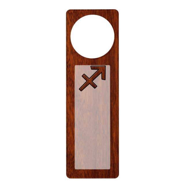 Sagittarius Zodiac Symbol on Mahogany Wood Decor Door Hanger (Front)
