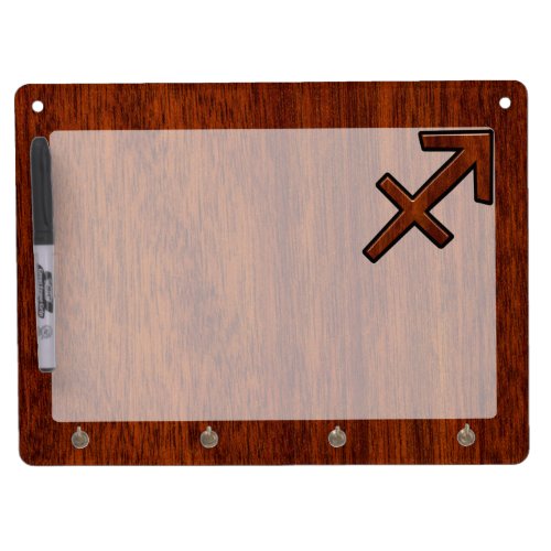Sagittarius Zodiac Symbol on Mahogany Wood Decor Dry Erase Board With Keychain Holder