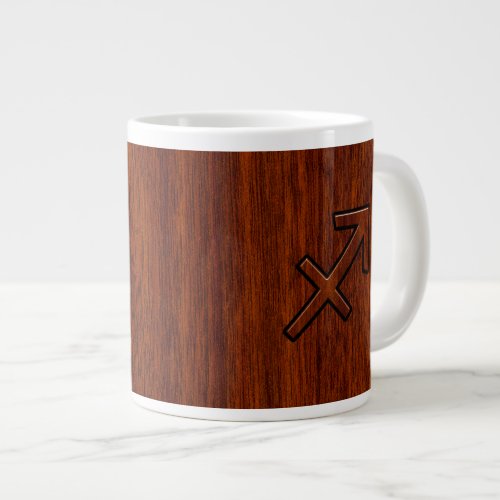 Sagittarius Zodiac Symbol on Mahogany Wood Decor Giant Coffee Mug