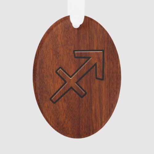 Sagittarius Zodiac Symbol on Mahogany Wood Decor Ornament