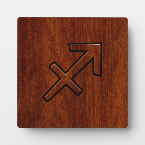 Sagittarius Zodiac Symbol on Mahogany Wood Decor Plaque