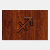 Sagittarius Zodiac Symbol on Mahogany Wood Decor