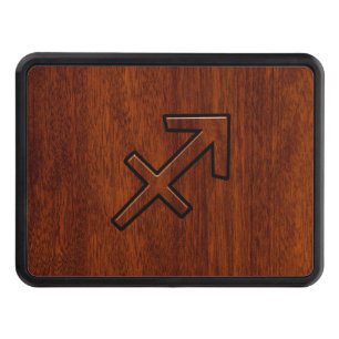 Sagittarius Zodiac Symbol on Mahogany Wood Decor Trailer Hitch Cover
