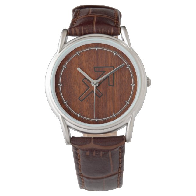 Sagittarius Zodiac Symbol on Mahogany Wood Decor Watch (Front)
