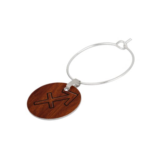 Sagittarius Zodiac Symbol on Mahogany Wood Decor Wine Charm