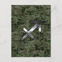 Sagittarius Zodiac Symbol on Woodland Digital Camo Postcard