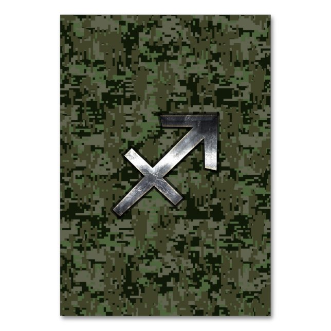 Sagittarius Zodiac Symbol on Woodland Digital Camo Table Number (Front)